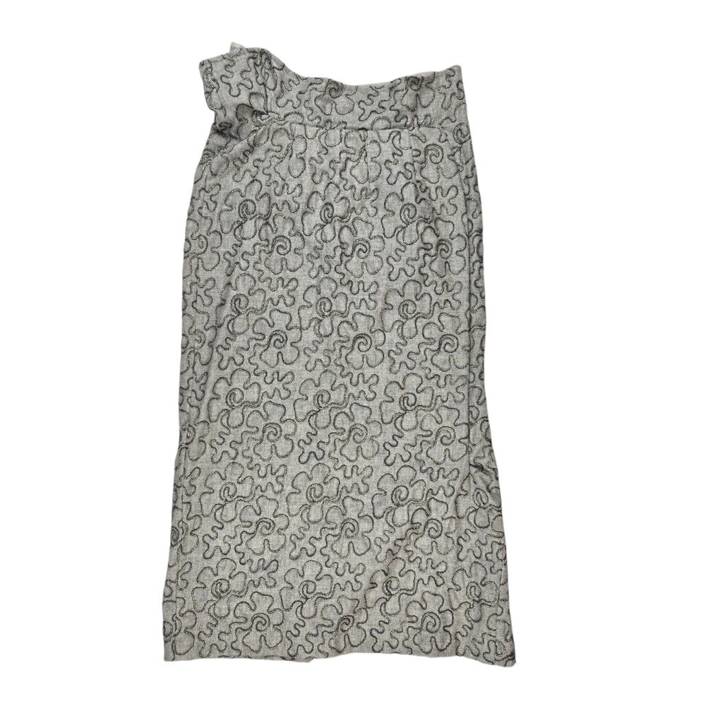 Comme Des Garcons Vintage Skirt Size Small Wool Midi Gray Embroidered Floral